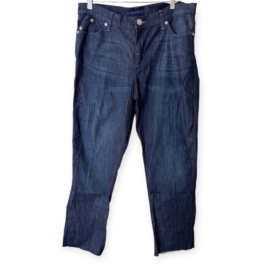 Rock & Republic Womens Dark Wash Straight Leg Jeans Size 16